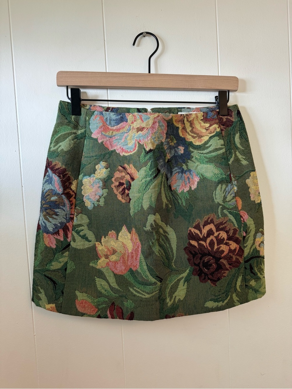 Sezane Floral Green Tapestry Mini Skirt